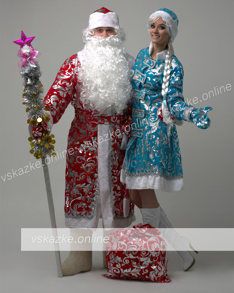 Новогодний костюм Снегурочки из жаккардовой ткани. Шубка и маленький кокошник.